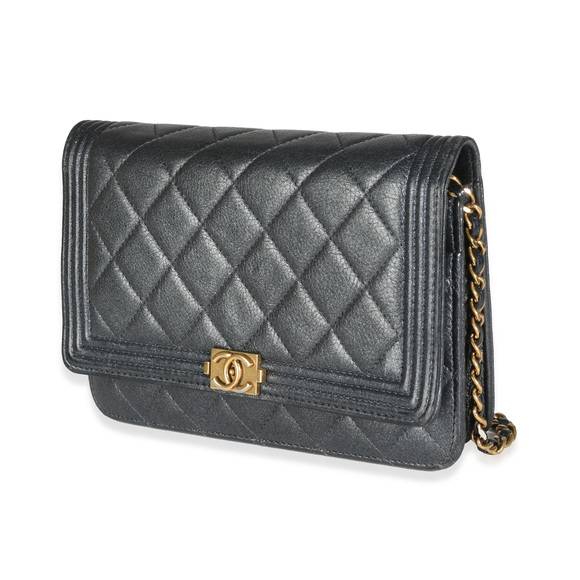Chanel Gunmetal Quilted Lambskin Boy Wallet On Chain - Picture 4 of 8